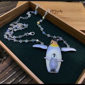 Cloisonné penguin necklace with Swarovski chain